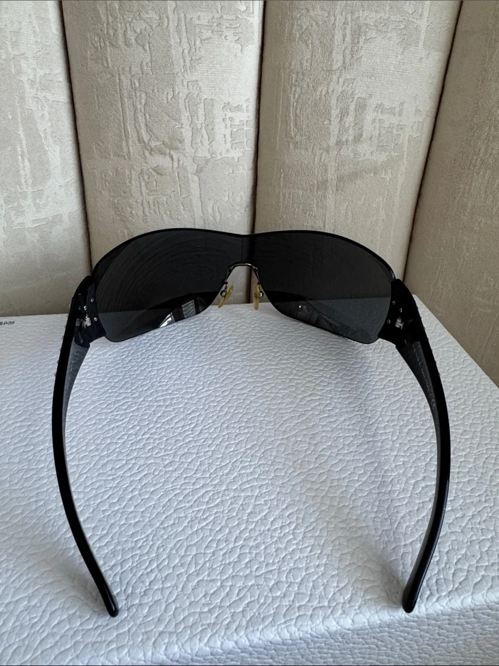 Prada Black Shield Sunglasses with Silver Stud Accents